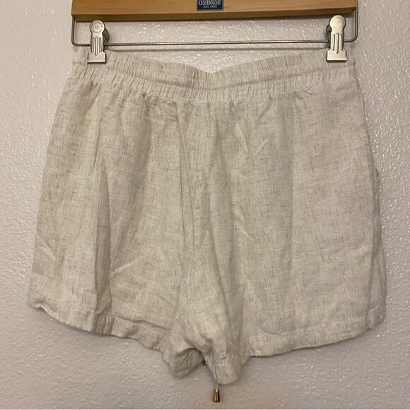Allie Rose White ivory hi rise Elastic pull on coastal beachy shorts linen S - Picture 9 of 13